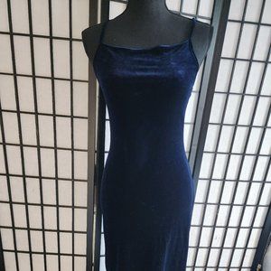 Dark navy velvet bodycon maxi dress, floor length, size 2-4